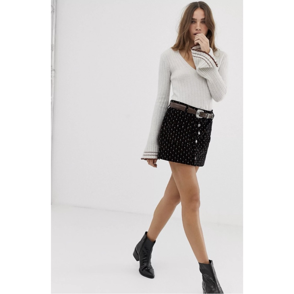 We The Free Joanie Corduroy Mini Skirt in Black Pattern | Size: 29 (US 8)
